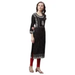 Women's Rayon Printed Straight Kurti (Black, Rayon)