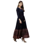 Women's Rayon Printed Viscose Regular Kurti (Navy Blue, Rayon)