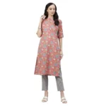 Women's Cotton Printed Straight Kurti (Pink, Cotton)