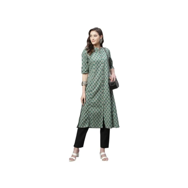 Women's Cotton Printed Flex Kurti (Green, Cotton)