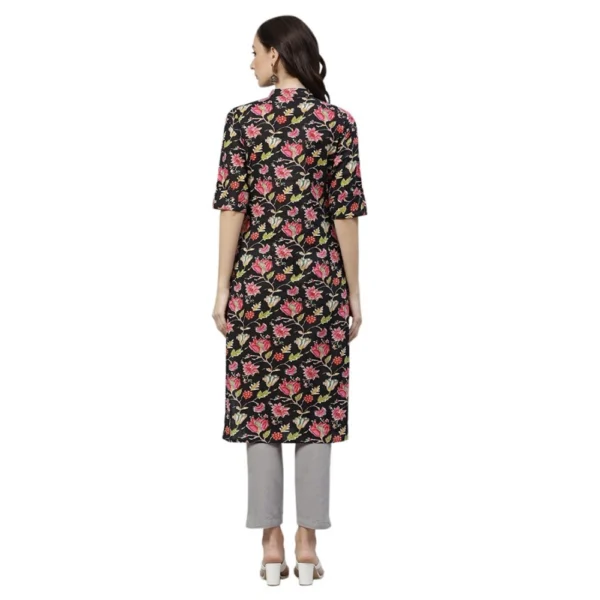 Women's Cotton Printed Straight Kurti (Black, Cotton)