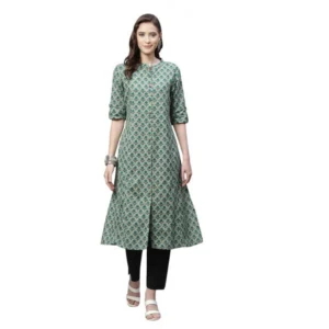 Women's Cotton Printed Flex Kurti (Green, Cotton)