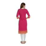 Women's Cotton Embroidered Straight Kurti (Pink, Cotton)