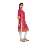 Women's Cotton Embroidered Straight Kurti (Pink, Cotton)