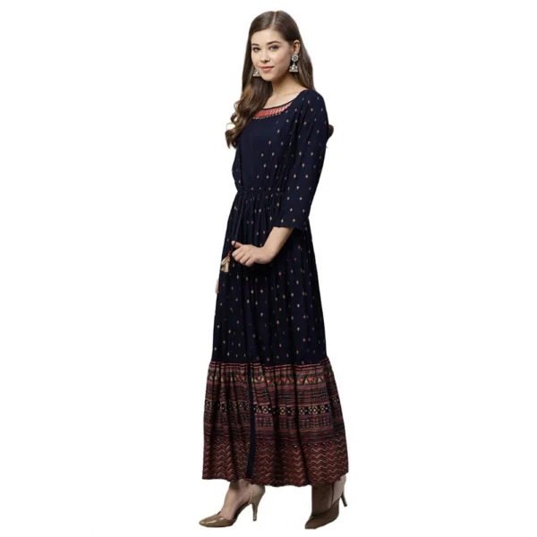 Women's Rayon Printed Viscose Regular Kurti (Navy Blue, Rayon)