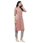 Women's Cotton Printed Straight Kurti (Pink, Cotton)