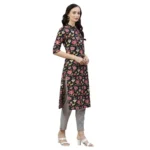 Women's Cotton Printed Straight Kurti (Black, Cotton)