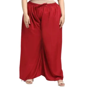 Women's Plus Size Flared Fit Viscose Rayon Palazzo Trousers (Maroon)