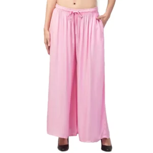 Women's Plus Size Relaxed Fit Viscose Rayon Palazzo Trousers (Pink)