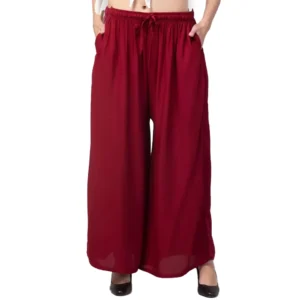 Women's Plus Size Relaxed Fit Viscose Rayon Palazzo Trousers (Maroon)