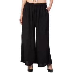 Women's Plus Size Relaxed Fit Viscose Rayon Palazzo Trousers (Black)