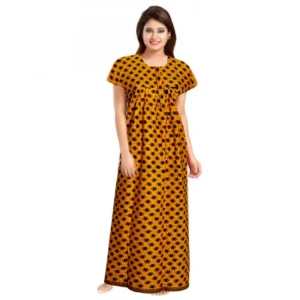 Women's Cotton Printed Maxi Nighty (Mustard)