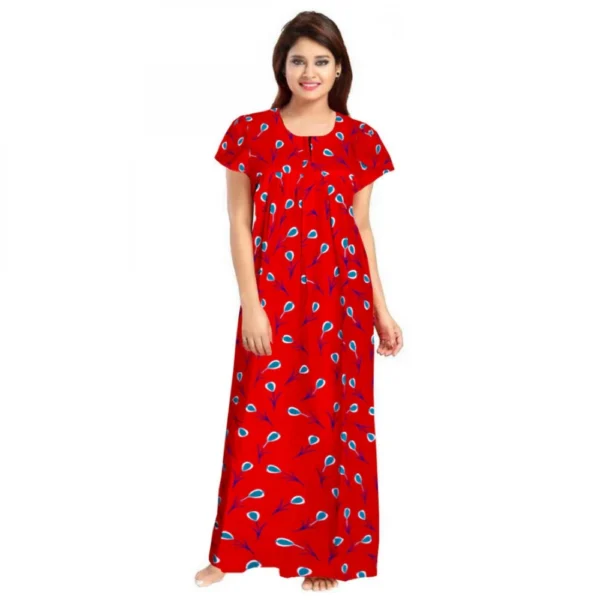 Women's Cotton Printed Maxi Nighty (Red)