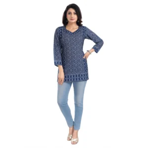 Women's 3/4th Sleeve Summer Cool Tunic Short Top (Blue)