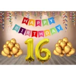 16Th Happy Birthday Decoration Combo With Multi Color Banner (Multicolor)