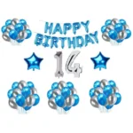 14Th Happy Birthday Decoration Combo With Foil And Star Balloons (Blue, Silver)