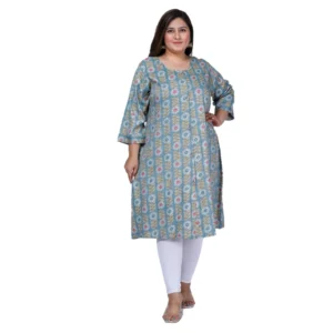 Women's Office wear Golden Foil Capsule A-Line Kurti (Light Blue)