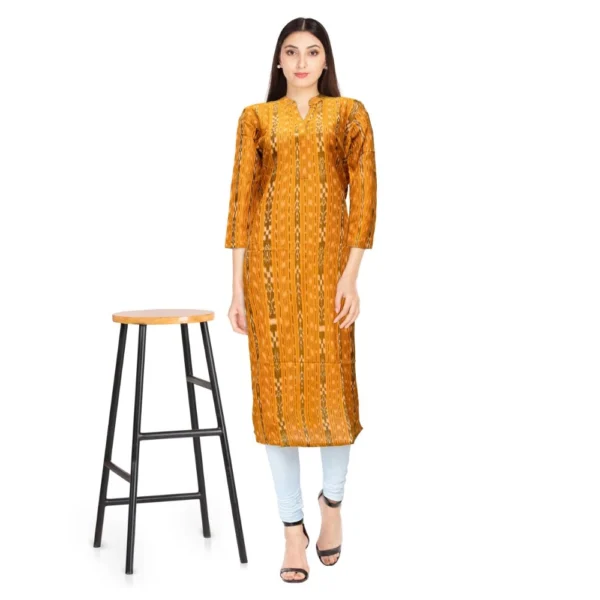 Women's Sambalpuri Certified Handloom Cotton Straight Kurti (Mustard Yellow)