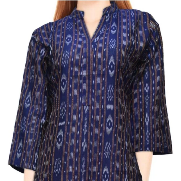 Women's Sambalpuri Certified Handloom Chiffon Straight Kurti (Navy Blue)