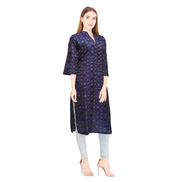 Women's Sambalpuri Certified Handloom Chiffon Straight Kurti (Navy Blue)