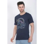 Men's Cotton Jersey Round Neck Printed Tshirt (Navy)