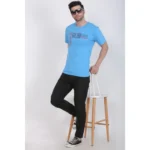 Men's Cotton Jersey Round Neck Printed Tshirt (Turquoise Blue)