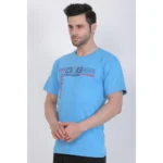 Men's Cotton Jersey Round Neck Printed Tshirt (Turquoise Blue)