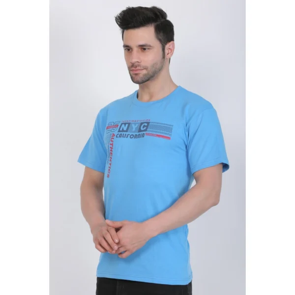 Men's Cotton Jersey Round Neck Printed Tshirt (Turquoise Blue)