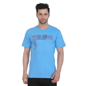 Men's Cotton Jersey Round Neck Printed Tshirt (Turquoise Blue)