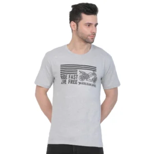 Men's Cotton Jersey Round Neck Printed Tshirt (Grey Melange)