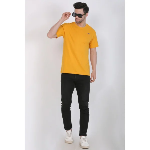 Men's Cotton Jersey Round Neck Plain Tshirt (Mustard Yellow)