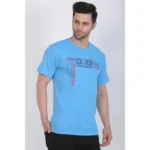 Men's Cotton Jersey Round Neck Printed Tshirt (Turquoise Blue)