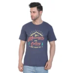 Men's Cotton Jersey Round Neck Printed Tshirt (Blue Melange)