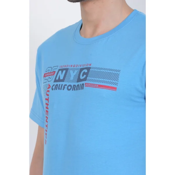 Men's Cotton Jersey Round Neck Printed Tshirt (Turquoise Blue)