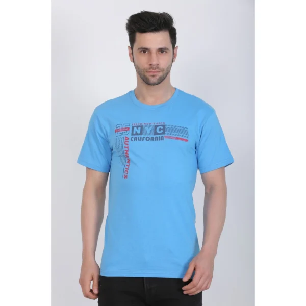 Men's Cotton Jersey Round Neck Printed Tshirt (Turquoise Blue)