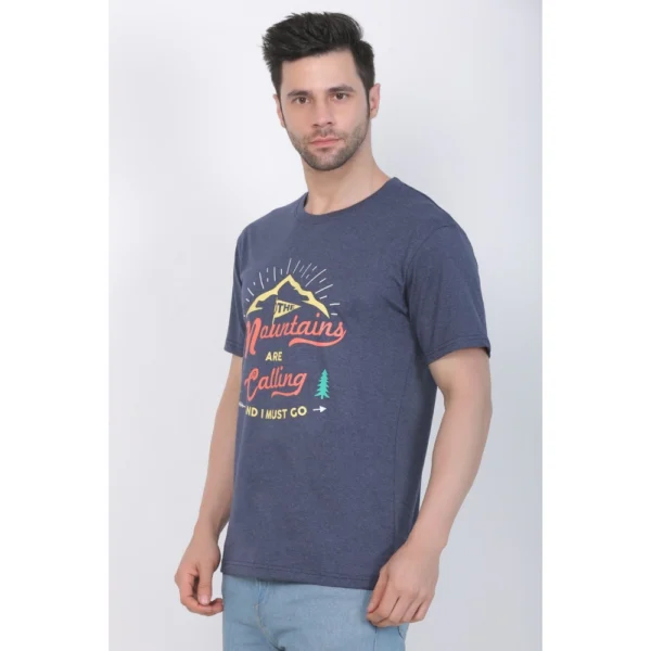 Men's Cotton Jersey Round Neck Printed Tshirt (Blue Melange)