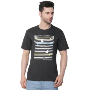 Men's Cotton Jersey Round Neck Printed Tshirt (Charcoal Melange)