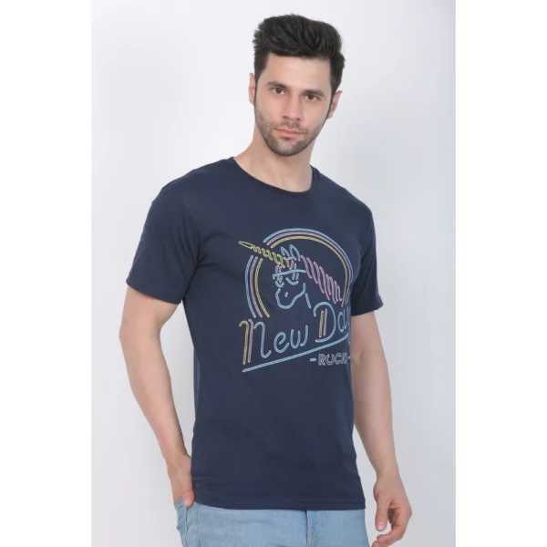 Men's Cotton Jersey Round Neck Printed Tshirt (Navy)