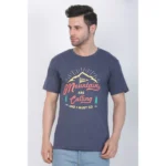 Men's Cotton Jersey Round Neck Printed Tshirt (Blue Melange)