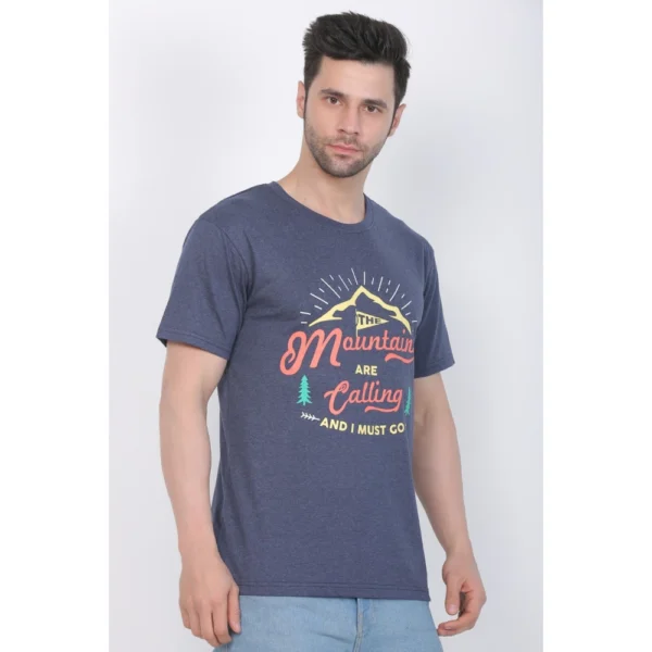 Men's Cotton Jersey Round Neck Printed Tshirt (Blue Melange)