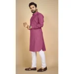 Men's Cotton Blend Solid Full Sleeve Knee Length Kurta (Pink)