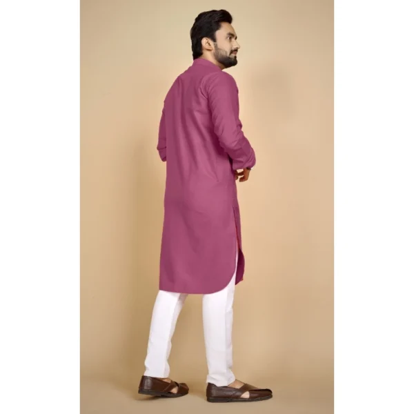 Men's Cotton Blend Solid Full Sleeve Knee Length Kurta (Pink)