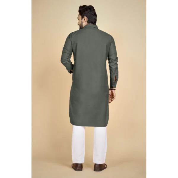 Men's Cotton Blend Solid Full Sleeve Knee Length Kurta (Dark Green)