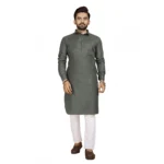 Men's Cotton Blend Solid Full Sleeve Knee Length Kurta (Dark Green)