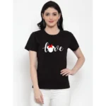 Women's Cotton Blend Love Printed T-Shirt (Black)