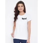 Women's Cotton Blend Bye Printed T-Shirt (White)