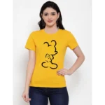 Women's Cotton Blend Mickey Mouse Line Art Printed T-Shirt (Yellow)