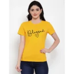 Women's Cotton Blend Blessed Printed T-Shirt (Yellow)