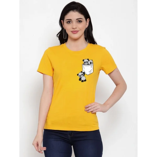 Women's Cotton Blend Pandas In My Pocket Printed T-Shirt (Yellow)