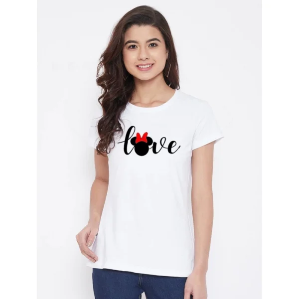 Women's Cotton Blend Love Printed T-Shirt (White)